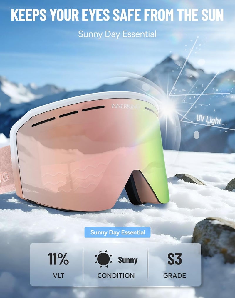 Innerking Ski/Snowboard Goggles OTG for Men Women & Youth - Over Glasses Snow Sports Goggles Anti Fog 100% UV400 Protection - Image 4